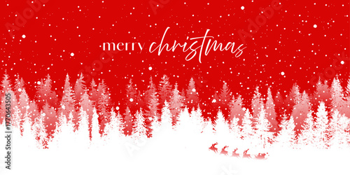 Christmas landscape banner, red winter greeting card, snow