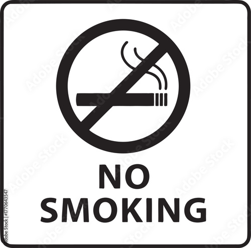 No Smoking Sign, Black and White Graphic Illustration of Cigarette with Circle and Slash Symbol, Prohibition Icon, Warning Notice