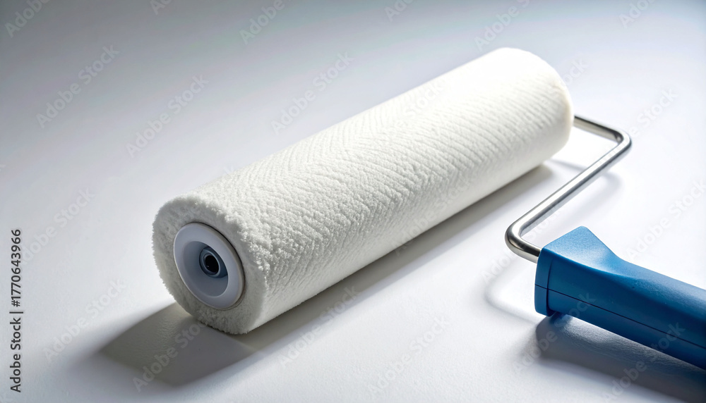 Fototapeta premium Close-up of a paint roller head with textured microfiber surface