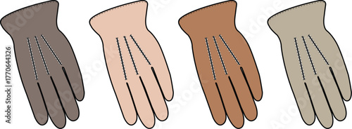 Set of illustrated gloves in various human skin colors representing multiculturalism, inclusivity, and human rights