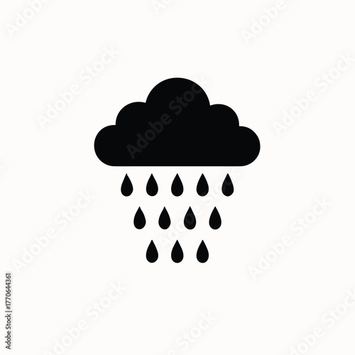 Cloud with moderate rainfall minimal vector silhouette black design isolated