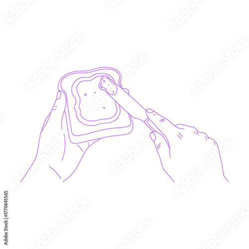 Line art illustration of hand spreading jam on bread