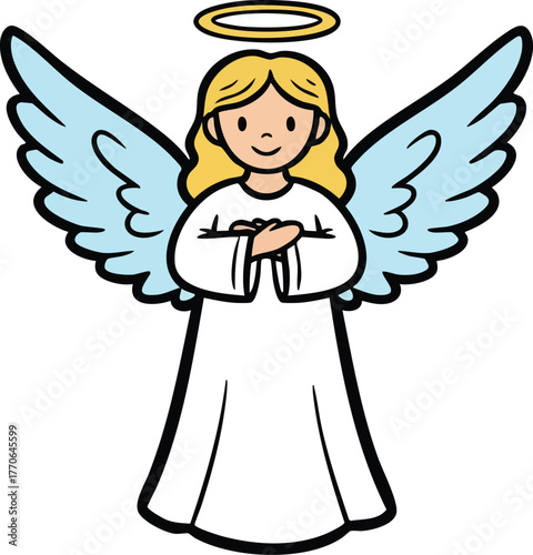 Angel with Wings and Halo vector illustration 