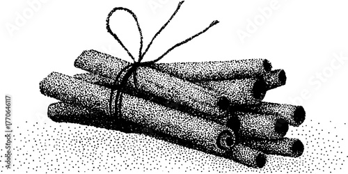 Vintage black and white cinnamon stick bundle for rustic kitchen decor or recipe designs