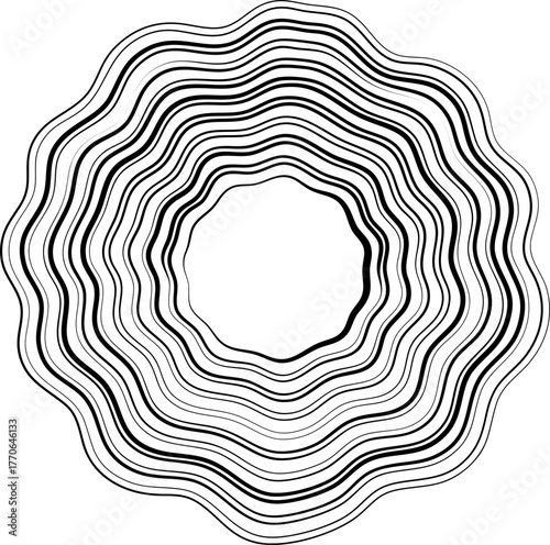 Circular shape with wobbly wave contours producing irregular organic motion.