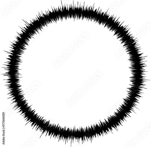 Circular ring with dense hair-like textures adding irregular contours around shape.