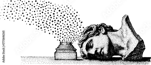 Vintage classical sculpture fragment in stipple dotwork style for art design