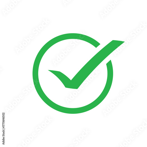 Green Checkmark in Circle Icon - Modern Vector Symbol for Approval, Confirmation, Success, Verification, and Completed Task Interface Design