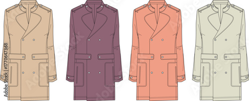 Stylish Double-Breasted Overcoat Illustration in Assorted Colors