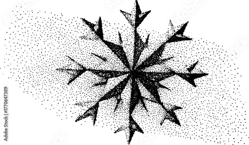 Intricate black and white snowflake macro with dotwork texture for winter design