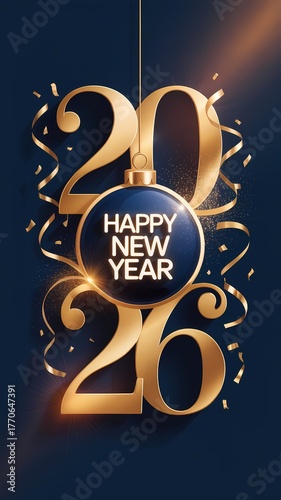 Golden 2026 new year s eve celebration with festive ornaments and shimmering confetti