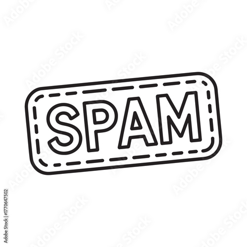 Hand drawn outline of the word spam in a dashed rectangle
