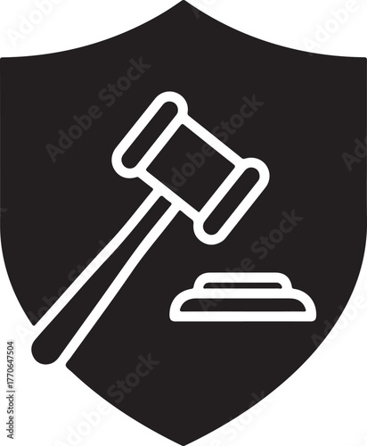 Legal protection symbol shield with gavel for justice law and courtroom representation