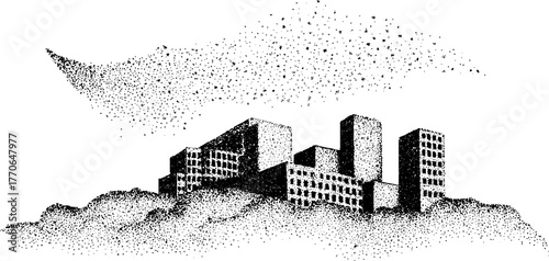 Abstract geometric concrete building with halftone effect for architecture design