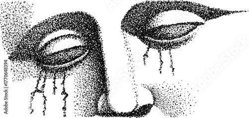 Abstract black and white greek bust illustration with closed eyes