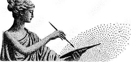 Greek goddess holding a palette in vintage dotwork style for art and design projects