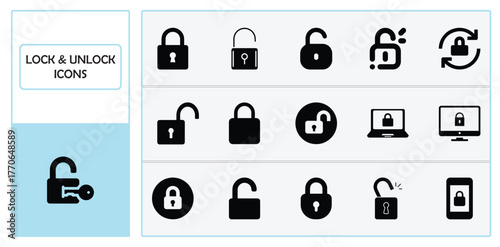 Closed padlock (locked) and open padlock (unlocked), for security states.