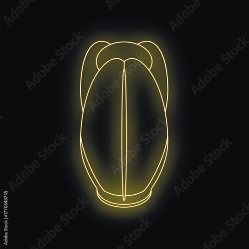 Golden neon light is representing canopic jar with handles and rounded base on black background