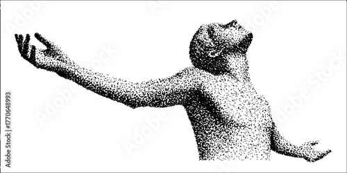 Classic greek male statue in black and white dotwork style