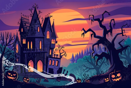 halloween background with castle