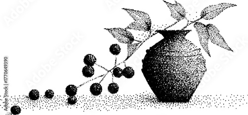 Vintage greek urn with botanical design in halftone style for art posters