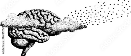 Transformation of human brain concept in abstract black and white design for creative projects