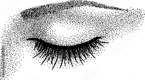 Artistic black and white eye illustration with long lashes