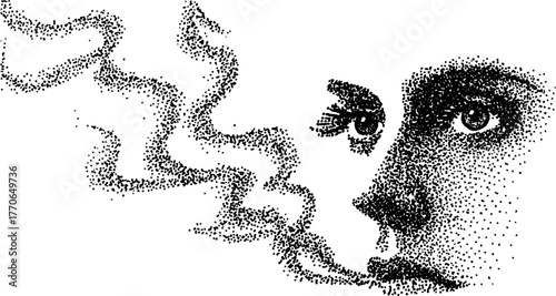 Abstract human face in black and white dotwork style for artistic design