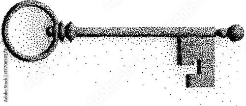 Ornate winter key design in black and white dotwork effect