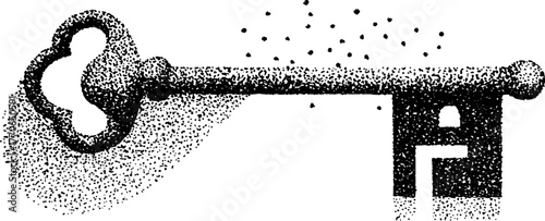 Ornate winter-themed key design in black and white for decorative use