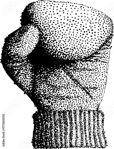 Vintage knitted mitten in halftone style for winter design