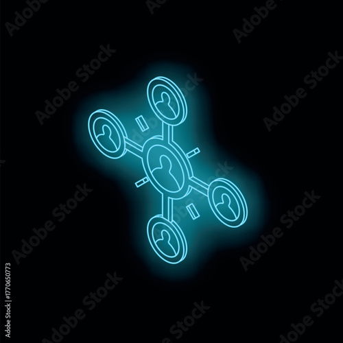 Neon blue network represents global communication, connecting people in cyberspace