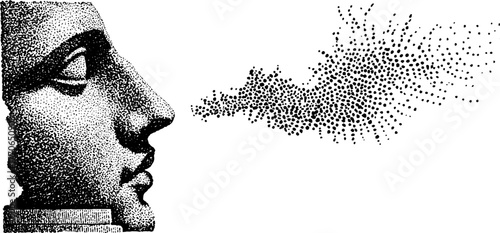 Marble bust in profile with dynamic dotwork effect