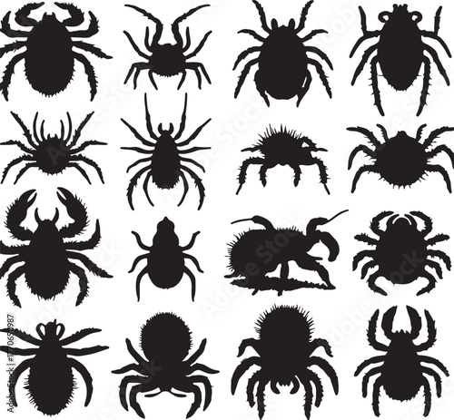 Set of silhouette mites animal transparent