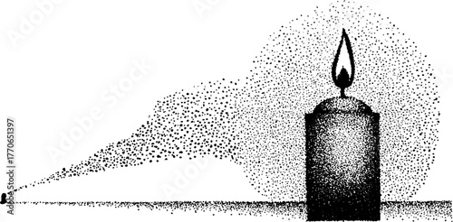 Vintage black and white dotwork illustration of marble candle holder