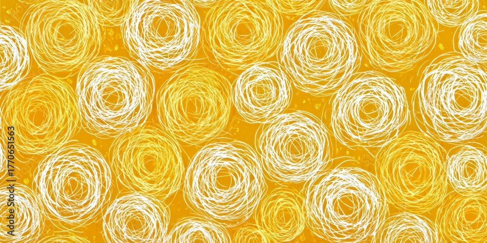 Fototapeta premium Yellow and white background with many circles. The circles are all different sizes