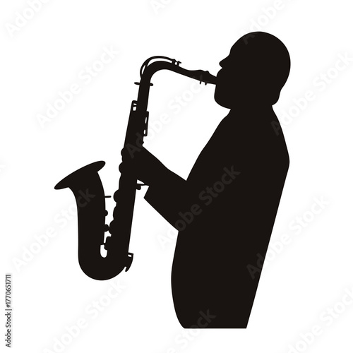 Silhouette of a jazz musician playing the saxophone with passion and skill