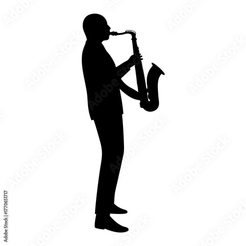 Silhouette of a musician playing a saxophone in a dark artistic style