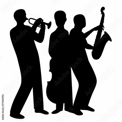 Silhouette of Jazz Band Performing on Stage with Trumpet, Saxophone and Cello