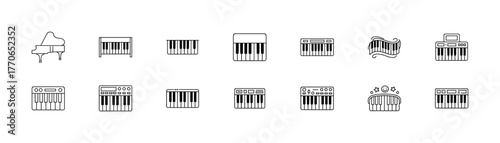 Keyboard and Piano Icons Set in Line Style