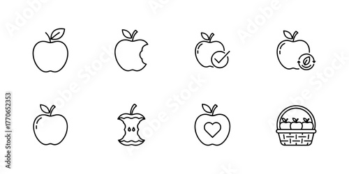 Apple icons set in line style with minimalist design