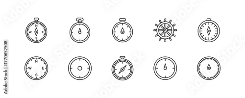 Nautical and Directional Line Icons Set in Black and White