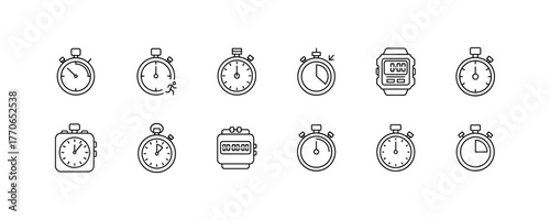 Stopwatch Icons Set in Minimalist Line Style