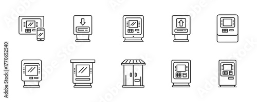Kiosk and Automated Machine Icons Set in Line Art Style