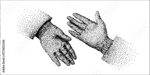 Vintage black and white wool gloves illustration for design and print projects
