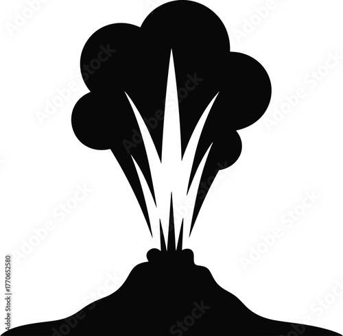 Black silhouette of a geyser eruption