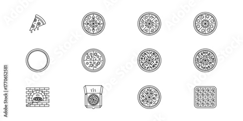 Pizza icons set in line style on white background