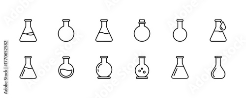 Set of Line Laboratory Flask Icons in Vector Illustration