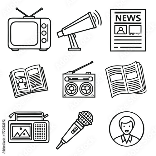 vector-line-icons-of-news-and-mass-media---tv--rad.eps