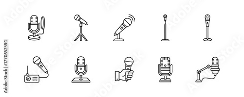 Microphone icon set in line style